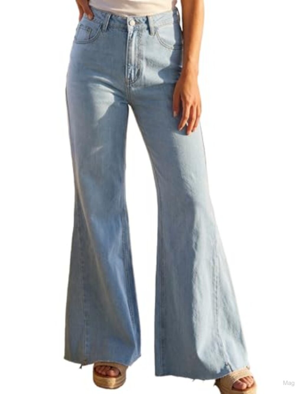 Women's Bell Bottom Jeans Low Rise Stretch Raw Hem Flare Denim Pants